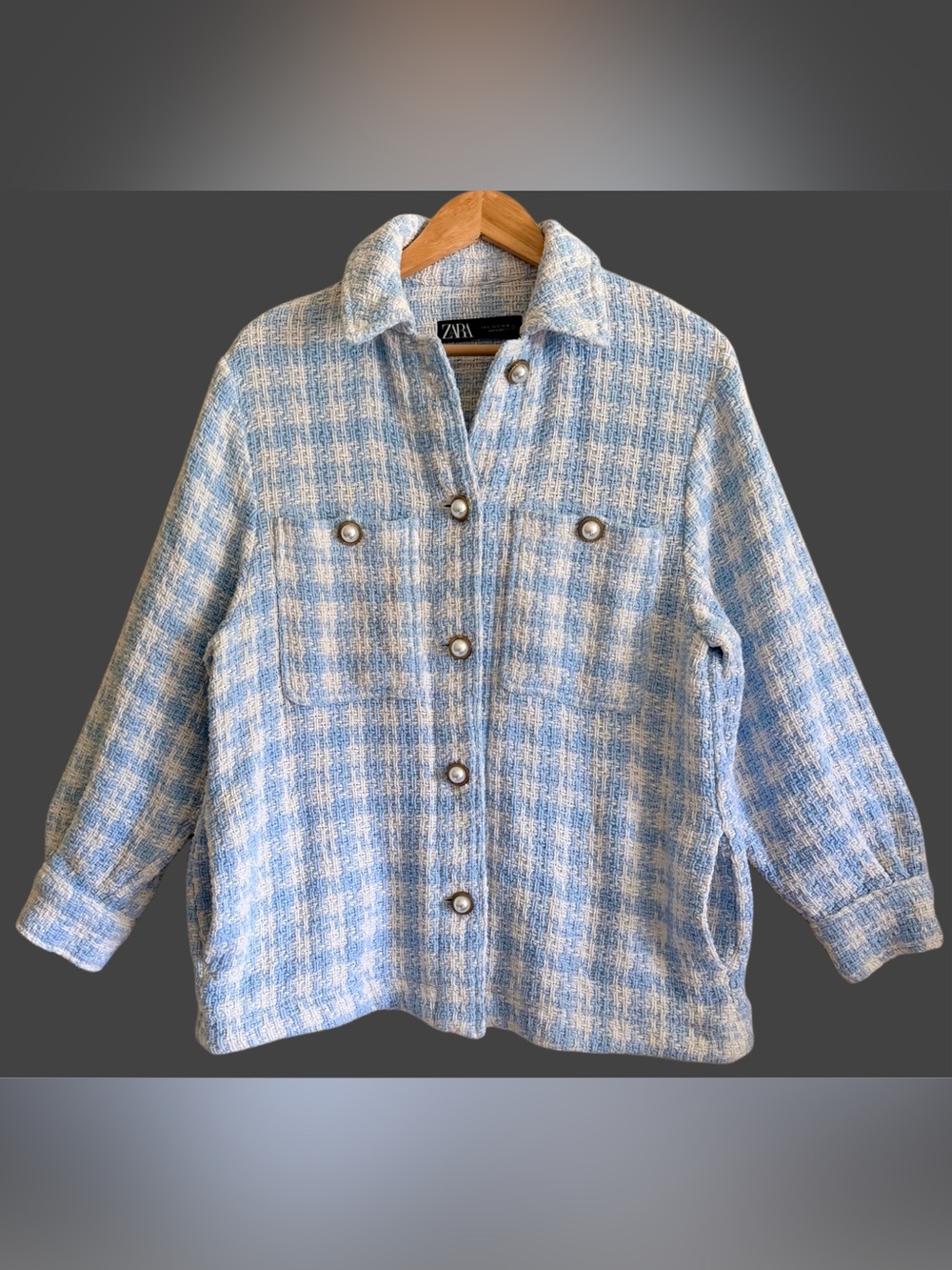 ZARA Oversized Slouchy Trendy Casual City-Chic Plaid Tweed Shacket Sz Small